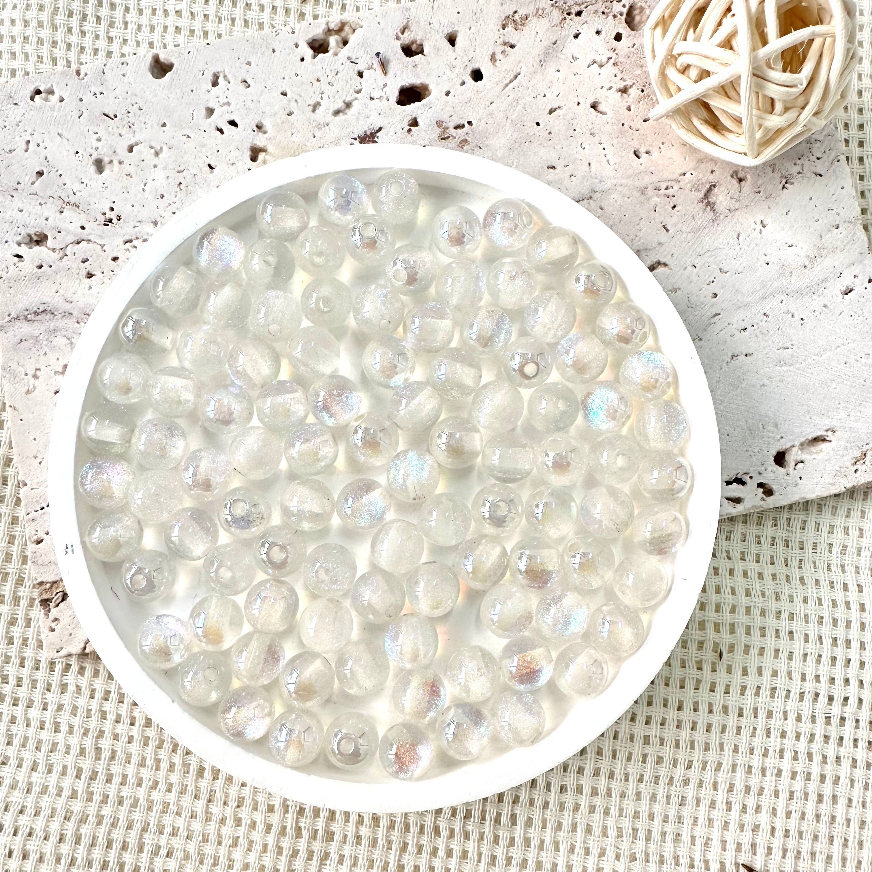 8 mm AB iriserende glitterkralen (parelwit) 8 mm AB iriserende glitterkralen (parelwit)