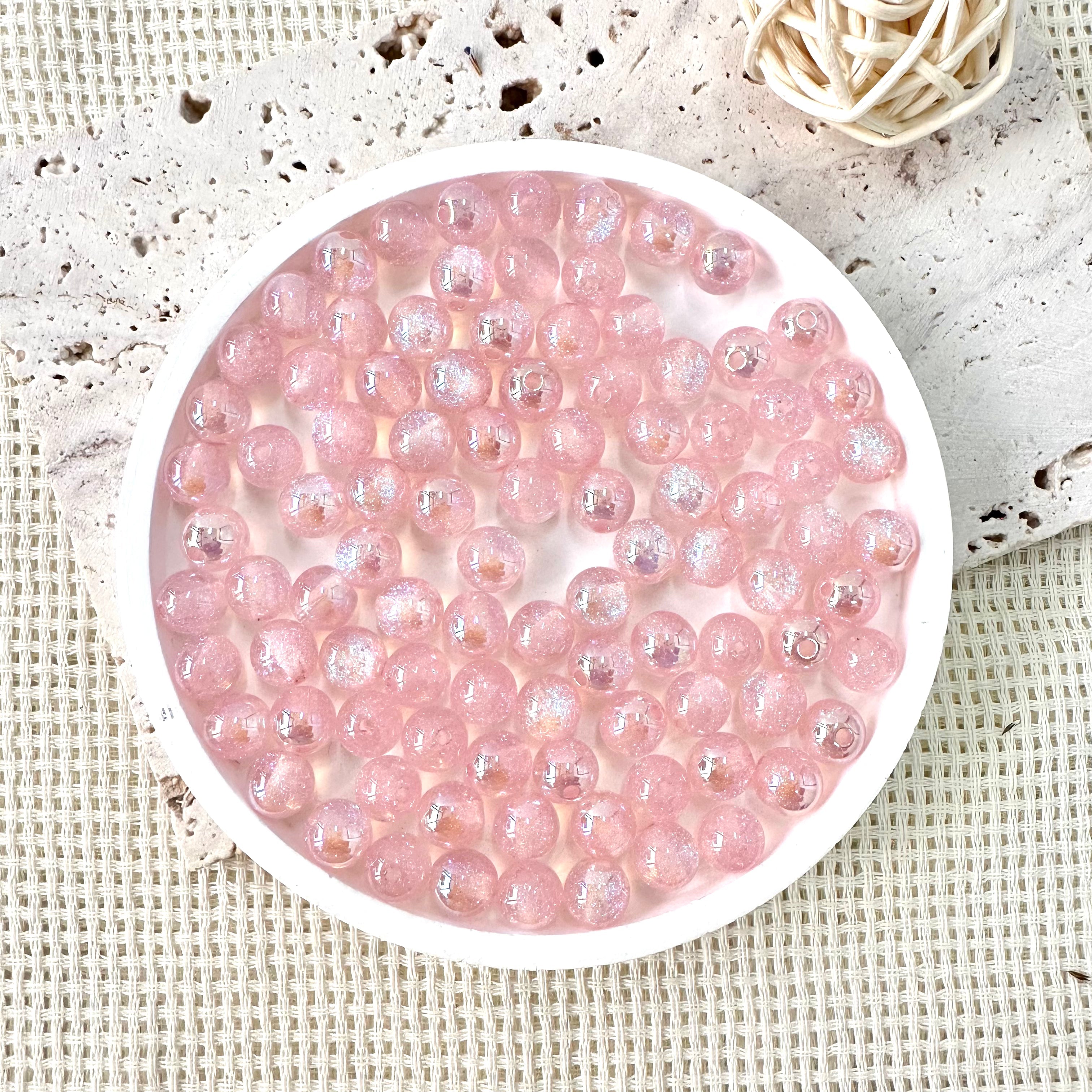8 mm AB iriserende glitterkralen (roze) 8 mm AB iriserende glitterkralen (roze)